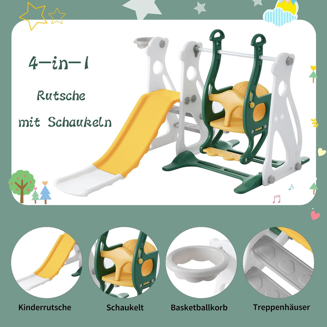Merax Rutsche für Kinder, 4 in 1 Kinderrutsche Schaukel Basketballkorb, Kletterleiter, Kinder Spielp