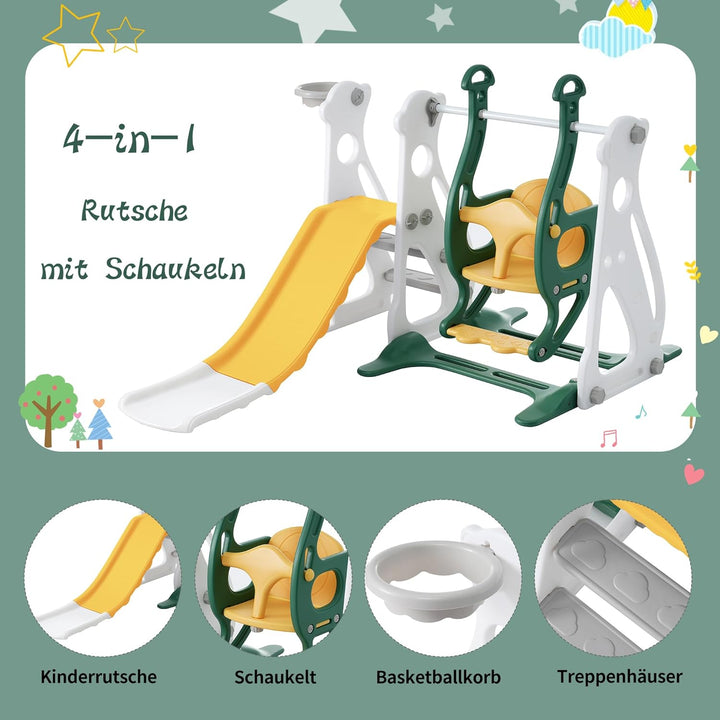Merax Rutsche für Kinder, 4 in 1 Kinderrutsche Schaukel Basketballkorb, Kletterleiter, Kinder Spielp