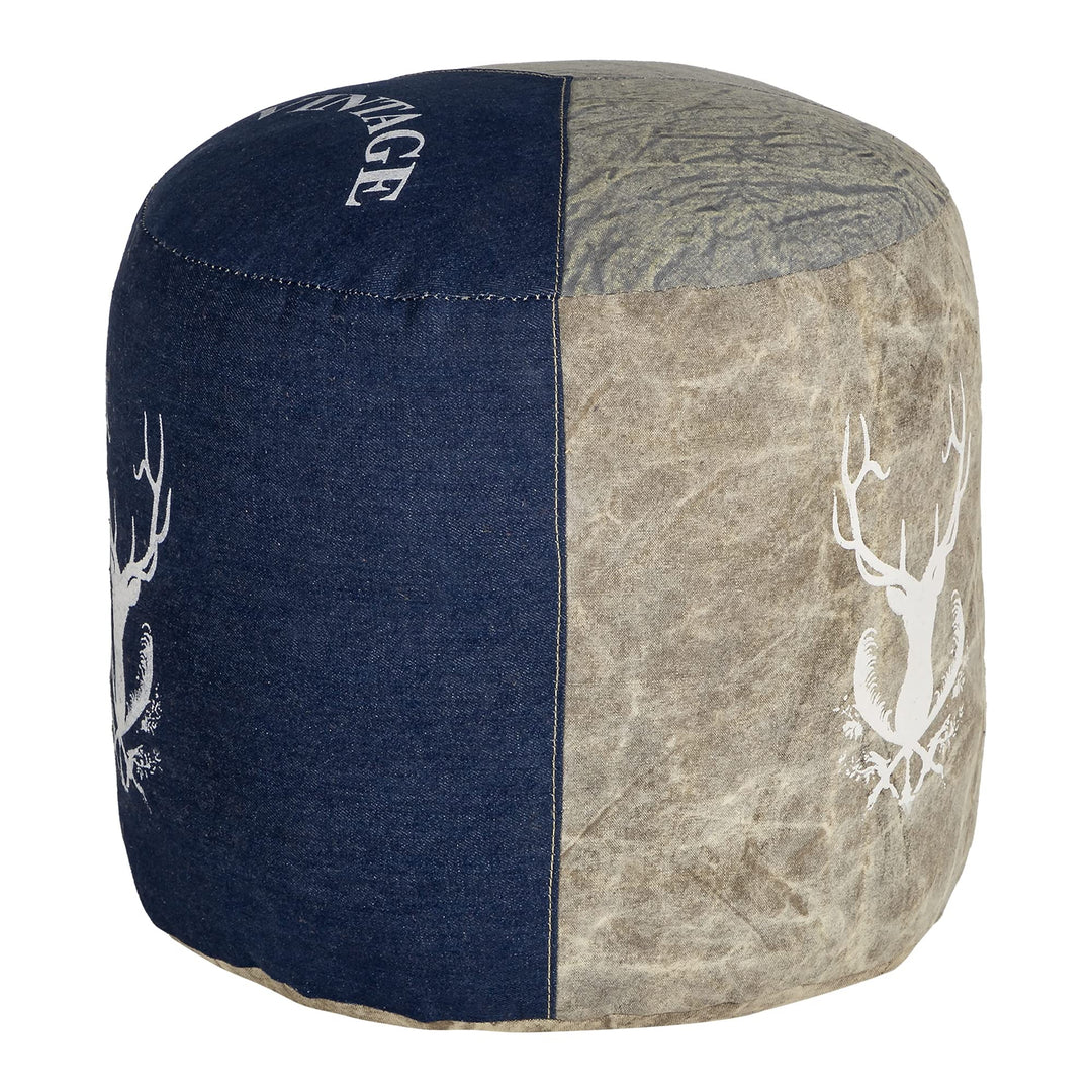 WOMO-DESIGN Sitzpouf Jacksonville Ø35x43cm, Natur/Blau, Unikat, handgefertigt aus Segeltuch/Jeans, B