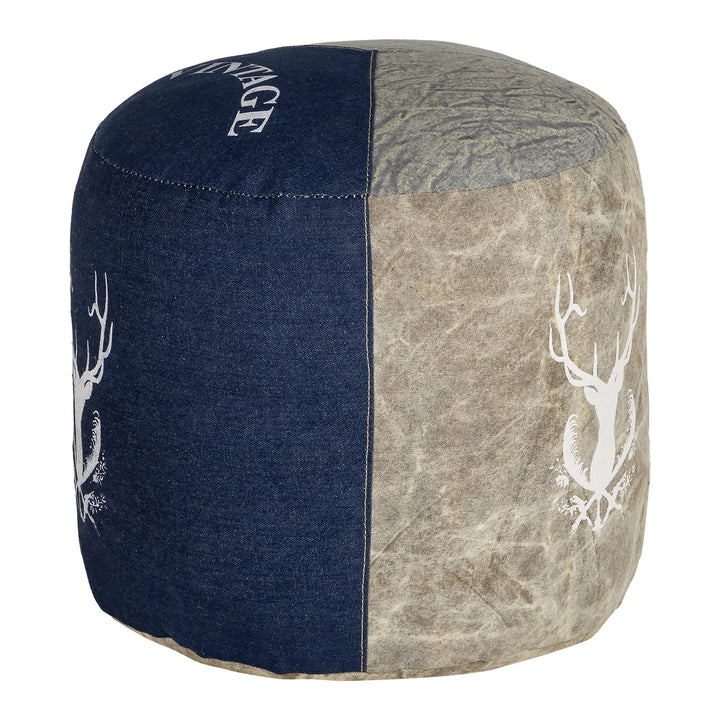 WOMO-DESIGN Sitzpouf Jacksonville Ø35x43cm, Natur/Blau, Unikat, handgefertigt aus Segeltuch/Jeans, B