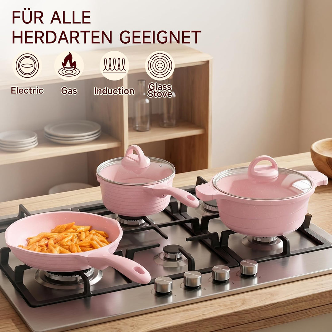 JEETEE Familie Topfsets Pfannenset 23-Teilig, Antihaft-Granit Topf und Pfannenset, Topfset Induktion