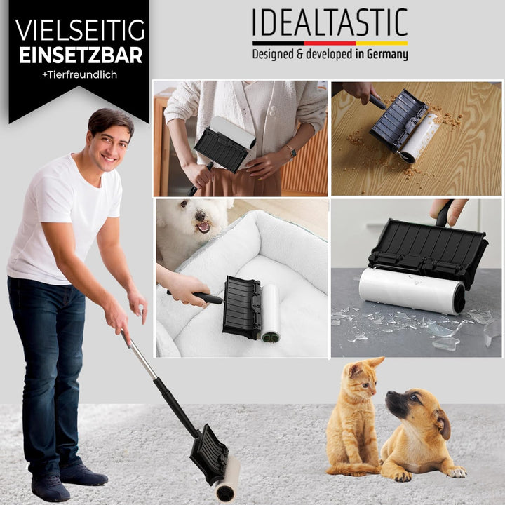 IDEALTASTIC® Fusselrolle für Teppichreinigung, Vorhang, Bett, Auto und Tierhaare, Ausziehbar & extra