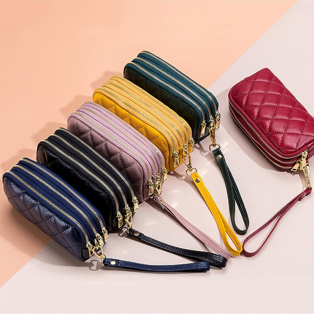 PORRASSO Leder Münzbörse Klein Geldbörse Clutch Wristlet Bag Tragbar Schlüsseltasche Multifunktional