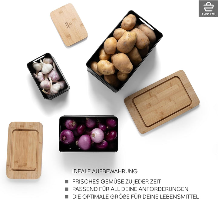 Twopol®Kartoffel Aufbewahrungsbox[3er Set] patentiertes Anti-Rutsch System-der ideale Weg für Zwiebe
