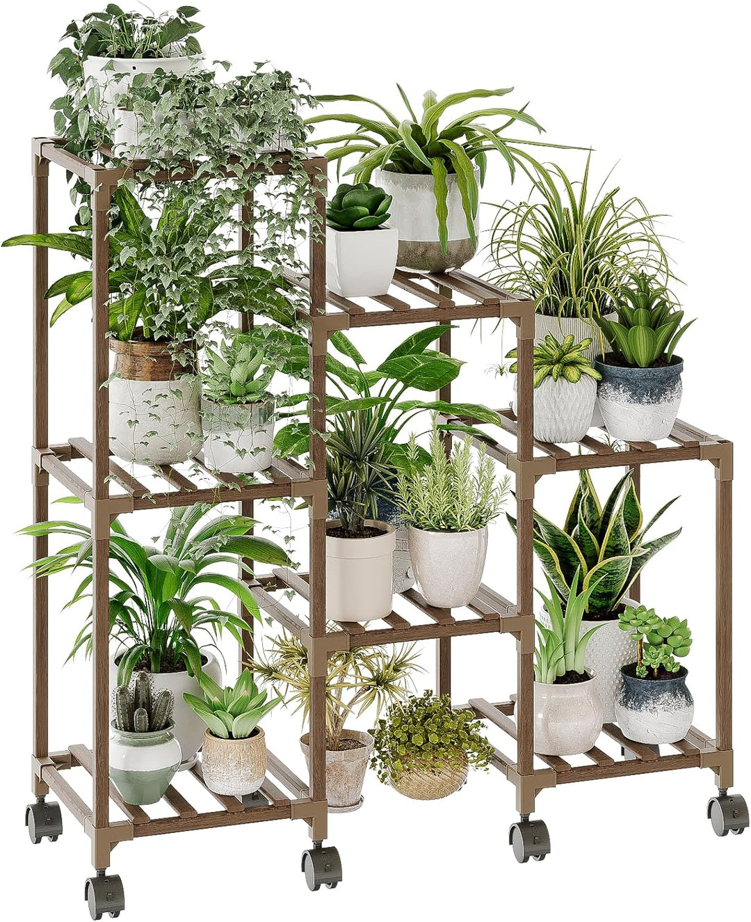 Bamworld Pflanzenständer für Zimmerpflanzen Holz Outdoor gestuftes Pflanzenregal 3 Reifen 7 Topfleit