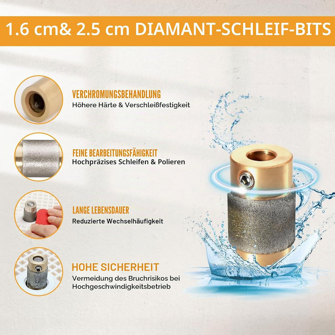 CISSIYOG Glasschleifer, 4200 U/min Glas-Schleifwerkzeug mit 2 Diamant-Schleifaufsätzen und Schutzble