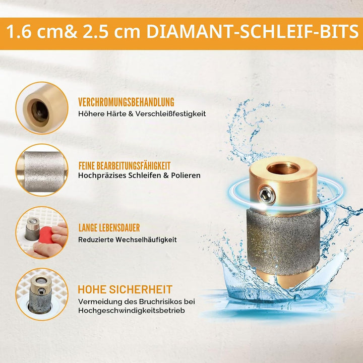 CISSIYOG Glasschleifer, 4200 U/min Glas-Schleifwerkzeug mit 2 Diamant-Schleifaufsätzen und Schutzble