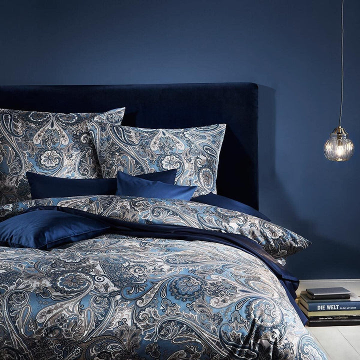 fleuresse Mako-Satin Bettwäsche Modern Classic Heerlen Indigo 1 Bettbezug 155 x 200 cm + 1 Kissenbez