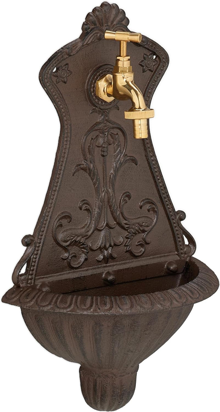 Relaxdays Wandbrunnen, nostalgischer Gartenbrunnen, Waschbecken & Wasserhahn, HBT: 42 x 24,5 x 11,5