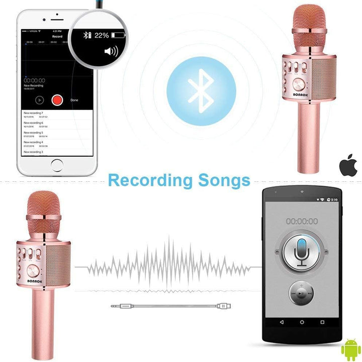 BONAOK Drahtloses Bluetooth Karaoke Mikrofon, Tragbares 3 in 1 Karaoke Handmikrofon Geburtstagsgesch