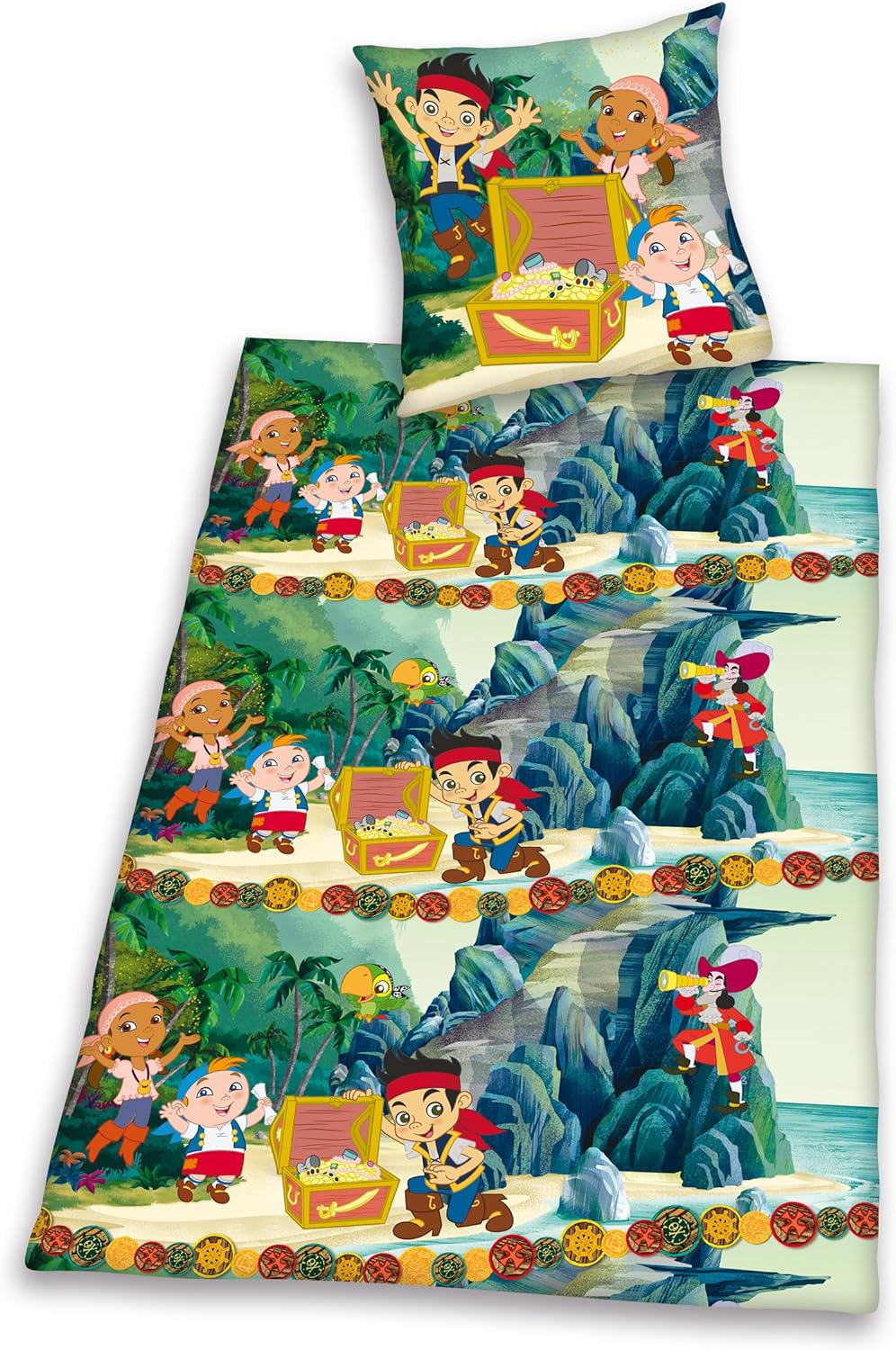 Herding 440731050412 Bettwäsche Jake und die Nimmerlandpiraten, Kopfkissenbezug 80 x 80 cm und Bettb