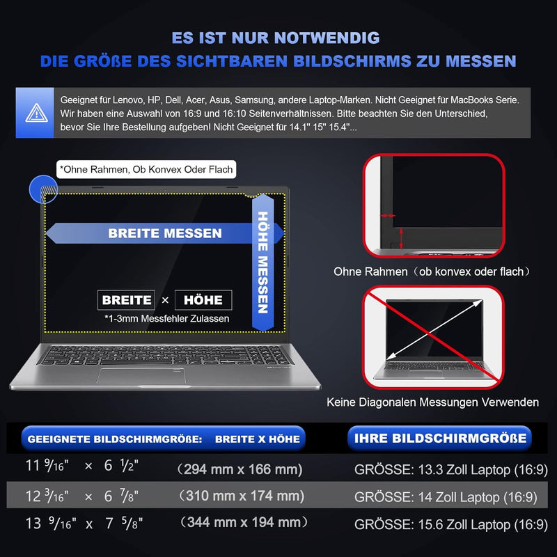 ngningo Notebook Laptop Blickschutzfolie 14 Zoll für 16:9 Seitenverhältnis, Sichtschutzfolie Privats