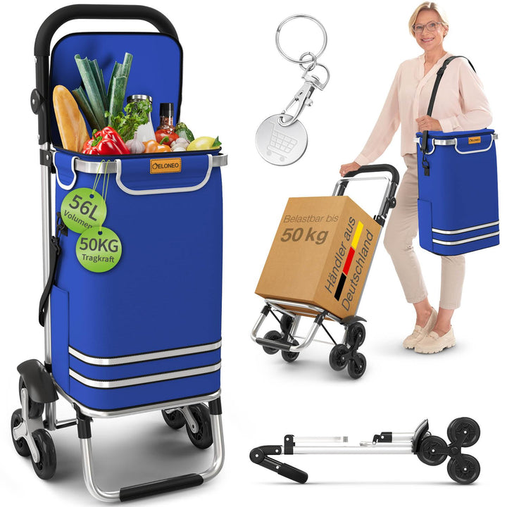 ELONEO Einkaufstrolley Treppensteiger mit Kühlfach, Einkaufsroller klappbar, Shopping Trolley höhenv