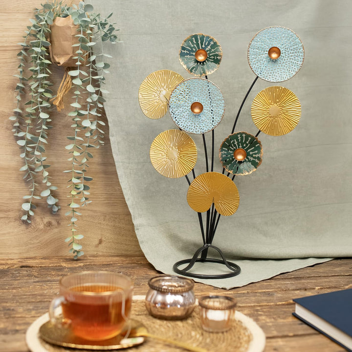 Logbuch-Verlag Dekoobjekt zum Hinstellen 53 cm Blätter Blume Baum Gold türkis schwarz Geschenk Gebur