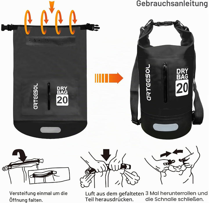 Dry Bag wasserdichte Tasche 5L/10L/20L/30L Wasserfester Beutel Packsack mit Langen Doppeltem Verstel