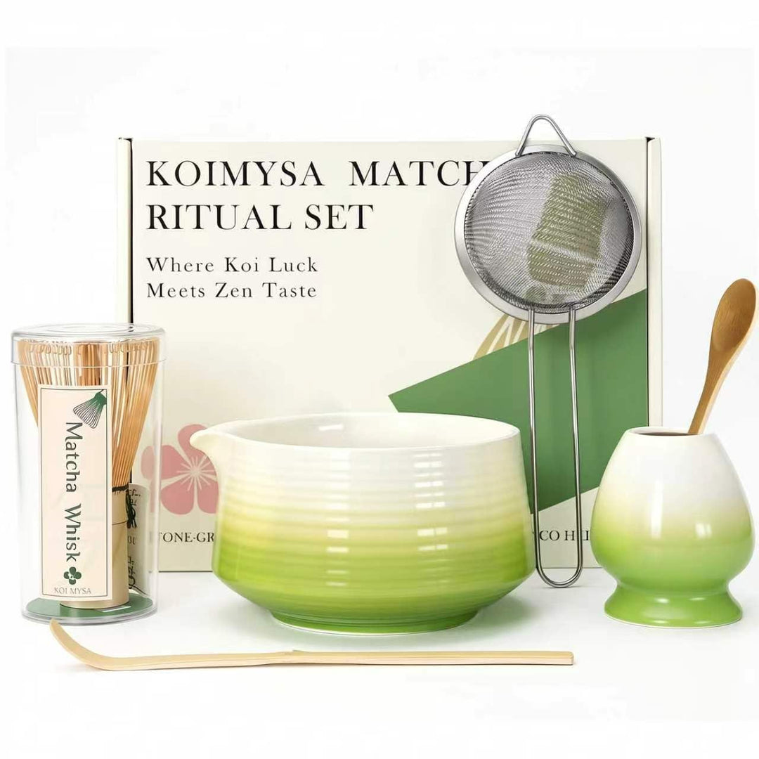 Matcha Set, Japanisches Matcha Set mit Keramikschale und Halter, Bambusbesen und Löffel, Edelstahlsi