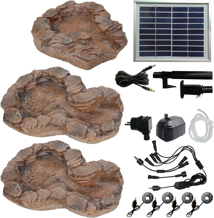 Amur Solar GARTENBRUNNEN Bachlauf QUELLBACH II mit LED-Licht/Hybrid-System, 230V ZIERBRUNNEN VOGELBA