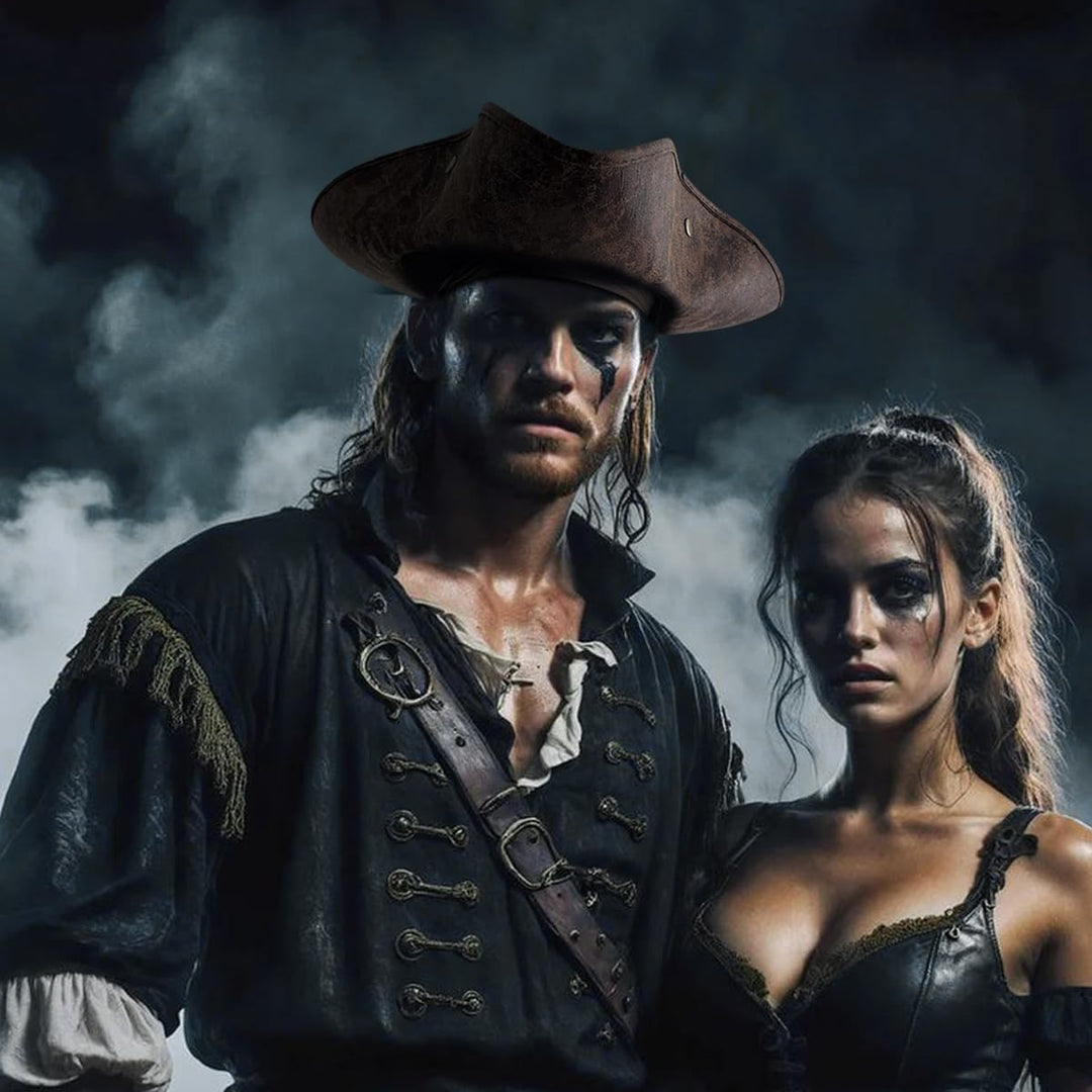 keland Piratenhut Piraten Dreispitz Hut Leder Herren Damen Pirate Hat Erwachsene Braun, Braun
