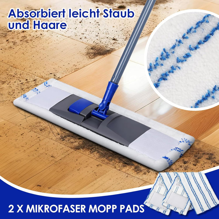 Masthome Flach Bodenwischer Set,128 cm Chenille Flach Wischmopp mit 4 Wischpads,Wischer Set für Schn