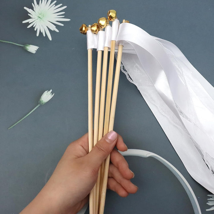 100 Stück Wedding Wands Spitze Stäbe mit Hochzeitsbändern Seidenfeenstab, Gastgeschenke für Partys,