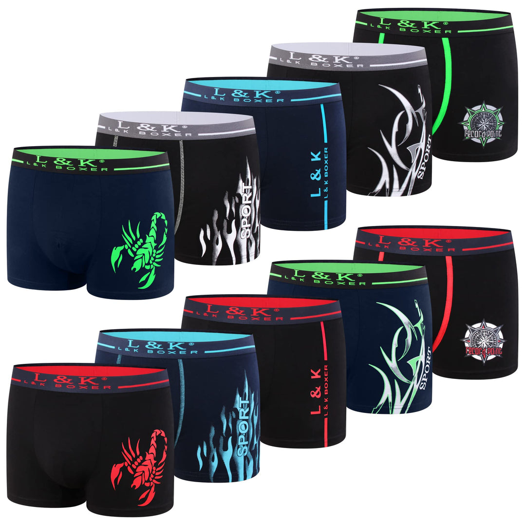 L&amp;K 10er Pack Herren Boxershorts Men Retroshorts mit tollem Muster Baumwolle 1102 L 1102-10er Pack,
