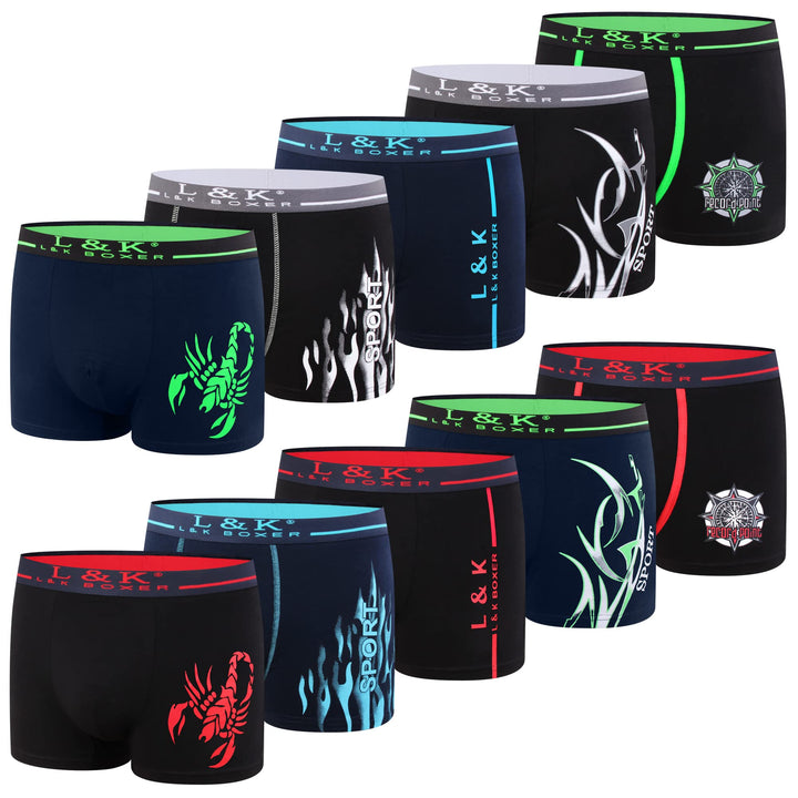 L&amp;K 10er Pack Herren Boxershorts Men Retroshorts mit tollem Muster Baumwolle 1102 L 1102-10er Pack,