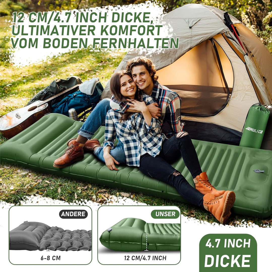JEMULICE Isomatte Selbstaufblasend, 12CM Hoch Luftmatratze Camping Kleines Packmass, Aufblasbare Mat