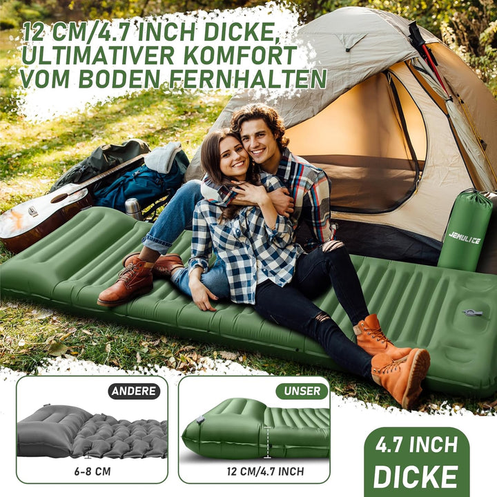 JEMULICE Isomatte Selbstaufblasend, 12CM Hoch Luftmatratze Camping Kleines Packmass, Aufblasbare Mat