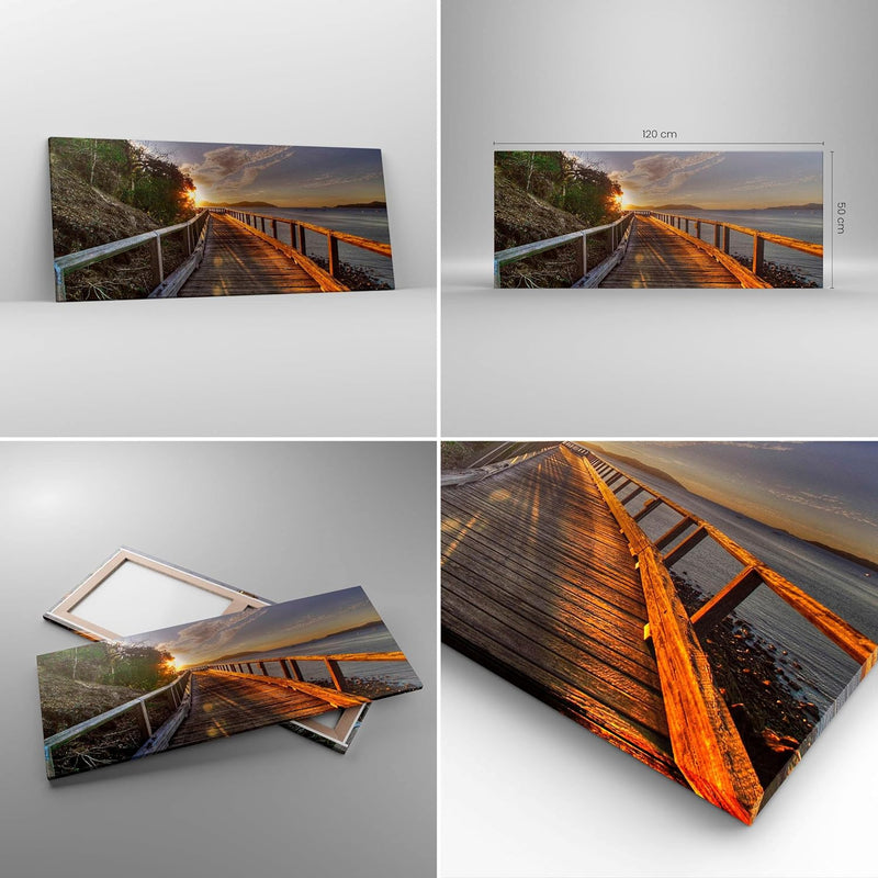 Wandbilder Dekoration Wohnzimmer Fussgängerbrücke Himmel Wasser Panorama Bilder auf Leinwand 120x50c