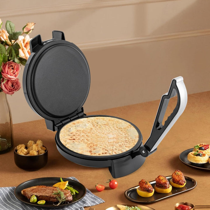 Elektrischer Roti Maker, 1200W Elektrisch Pfannkuchen Maker Antihaft Tortilla-Presse Pancake Backmas