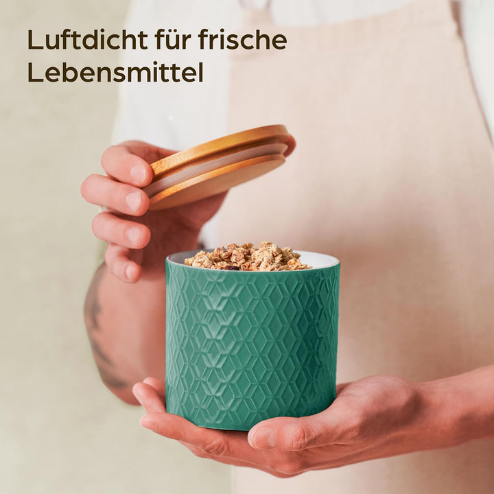 Vorratsdosen Keramik mit Deckel Luftdicht - 3er Vorratsbehälter Set aus Keramik mit Bambusdeckel Zur