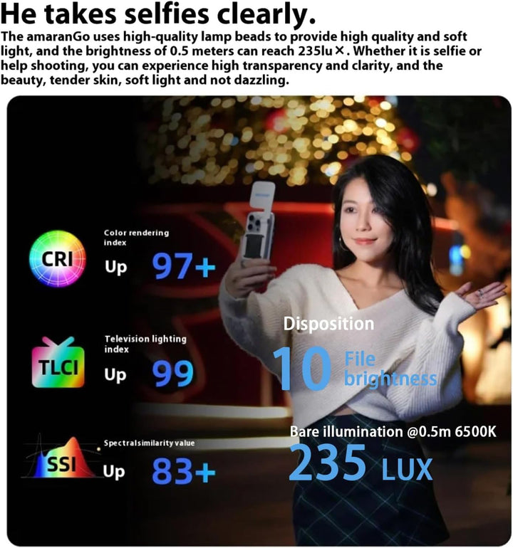 Amaran Go Magnetisches Selfie-Telefon-Licht, Dual-LED-Lichtquelle mit verstellbarem Spiegellicht, CC