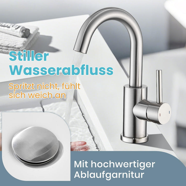Wasserhahn Bad Hoch Mit Ablaufgarnitur,Badarmatur,Gebürstet, Gebürstet