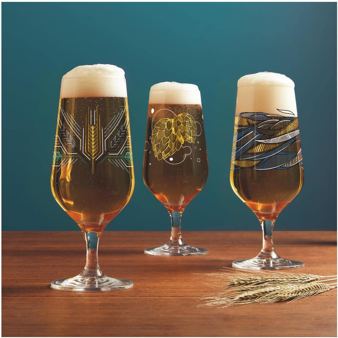 Ritzenhoff 3471003 Bierglas 300 ml – 2er Set – Serie Brauchzeit, Motiv Nr. 3 – Gerste, mehrfarbig –