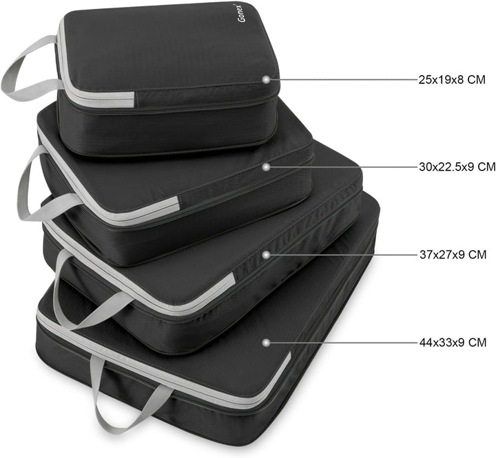 Compression Packing Cubes 3/4er Set, Gonex Kleidertaschen 4-teilig Verpackungswürfel, Kleidertaschen