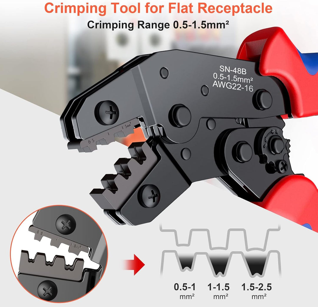Crimpzange Flachstecker, Crimpzange Flachsteckhülsen Set Preciva Crimpwerkzeug mit 300 stück Flachst