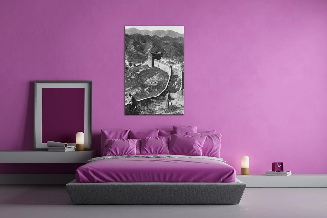 die Grosse Chinesische Mauer Format: 80x60 Effekt: Schwarz&Weiss als Leinwandbild, Motiv fertig gera