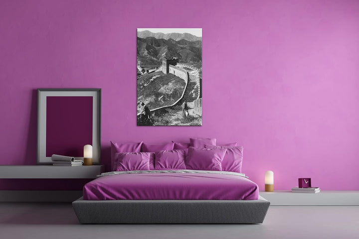 die Grosse Chinesische Mauer Format: 80x60 Effekt: Schwarz&Weiss als Leinwandbild, Motiv fertig gera