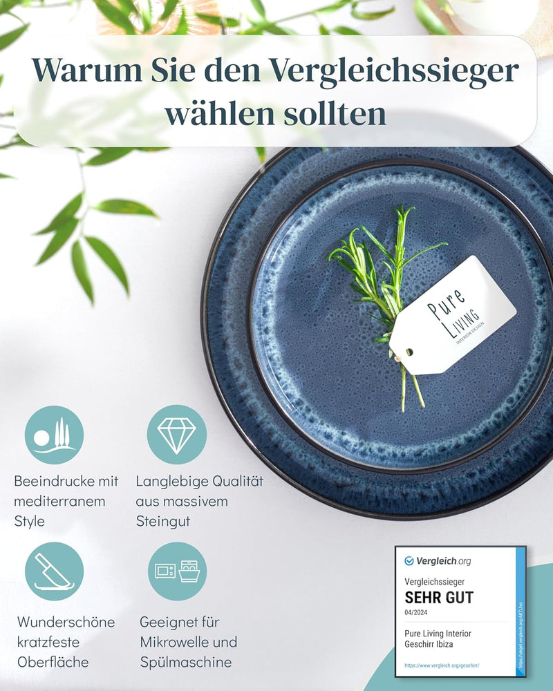 Steingut Geschirrset 6 Personen Ibiza 18-tlg. TEST SEHR GUT – Steingut Geschirr Set für Spülmaschine