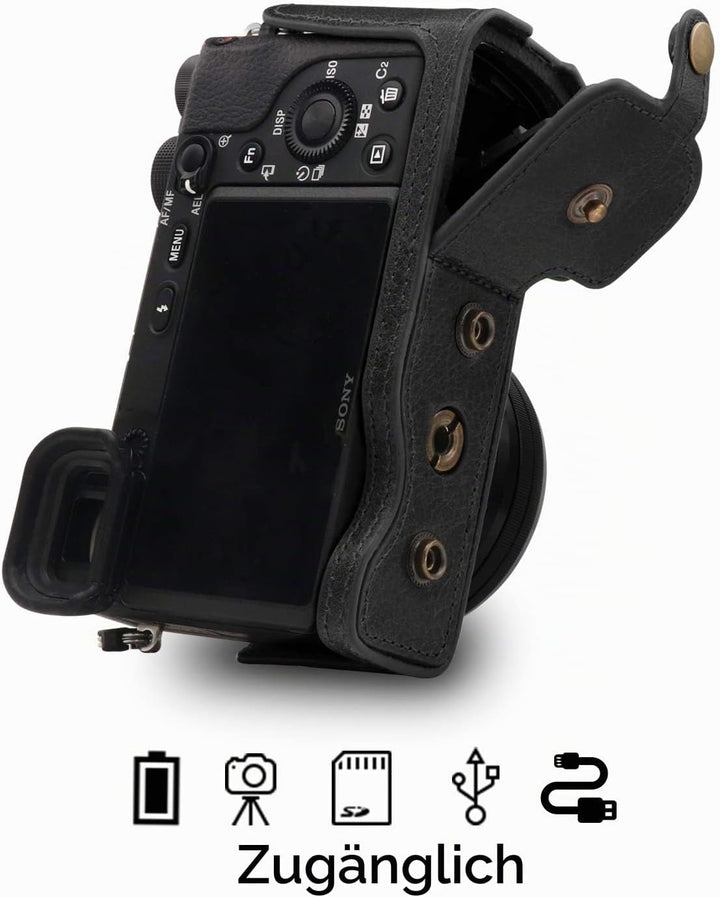 MegaGear MG1646 Ever Ready Kameratasche aus echtem Leder, kompatibel mit Sony Alpha A6100, A6400 (16