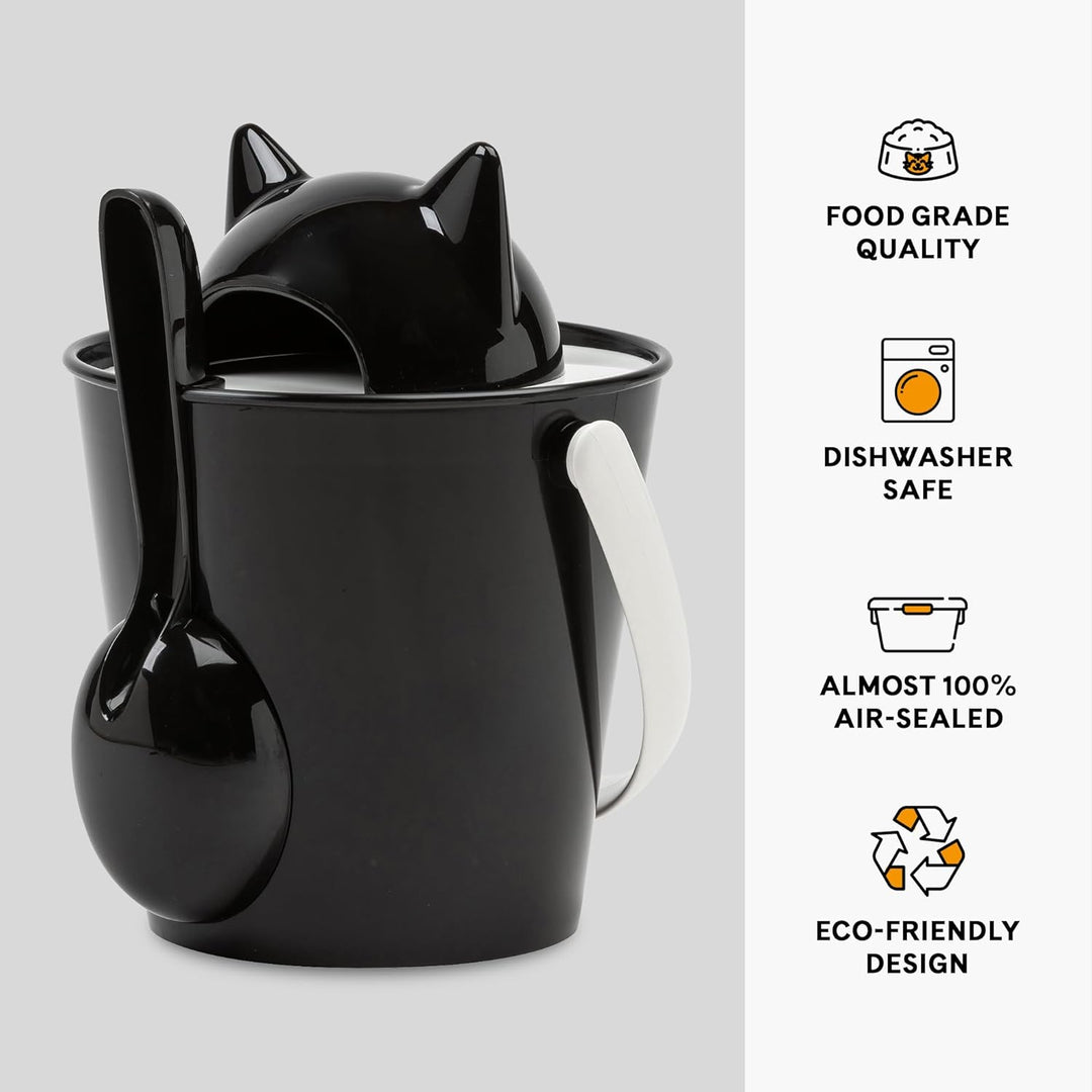 United Pets Crick Behälter für Katzenfutter, Made in Italy, Schwarz, einschliesslich Futterschaufel,