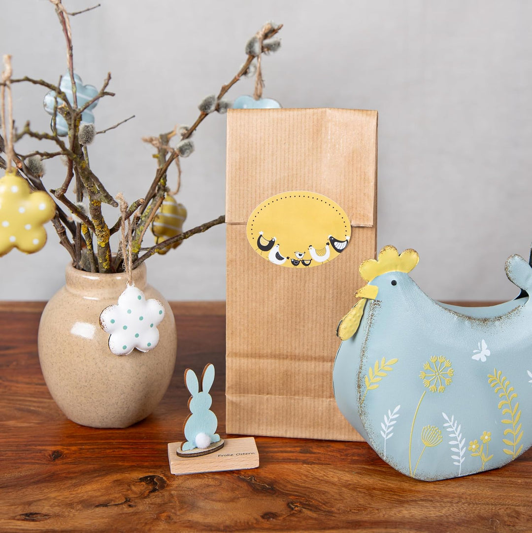 Logbuch-Verlag Ostern Deko 3 Metall Hühner gelb weiss blau Osterdekoration Frühlingsdeko zum Hinstel