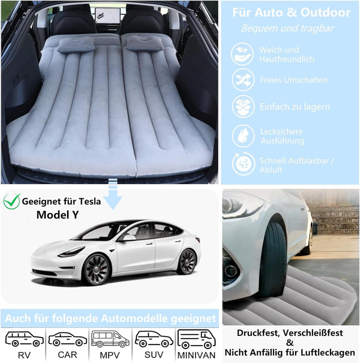 Auto Luftmatratze, Aufblasbare Matratze für Model Y SUV Kofferraum Rückbank -195x130x15cm Klappbar S