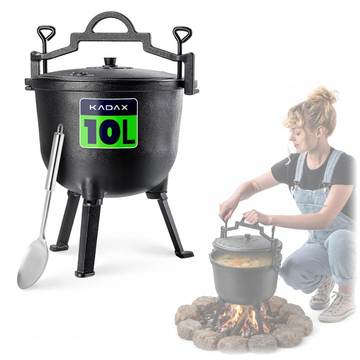 KADAX Jagdkessel, Gusseisen Kochtopf mit Füssen, Schmortopf aus Gusseisen, Dutch Oven für Garten, La