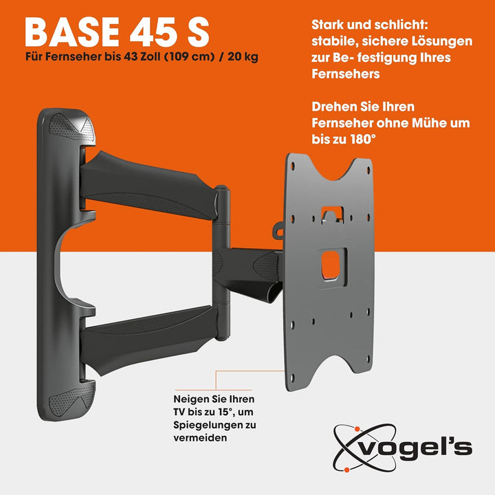 Vogel's BASE 45S schwenkbare TV Wandhalterung für 19-43 Zoll Fernseher, max. 20 kg, bis zu 180° Schw