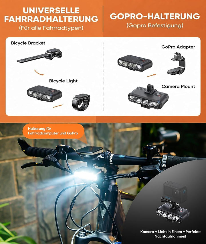 Fahrradlicht Set mit Bremslichtfunktion Superhell Extrem leicht (60g), StVZO zugelassen,USB-C Auflad