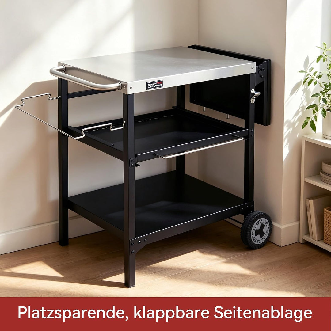 Royal Gourmet Outdoor Grilltisch, 3-Etagen Servierwagen mit 70 x 50 cm Edelstahl Tischplatte und 30
