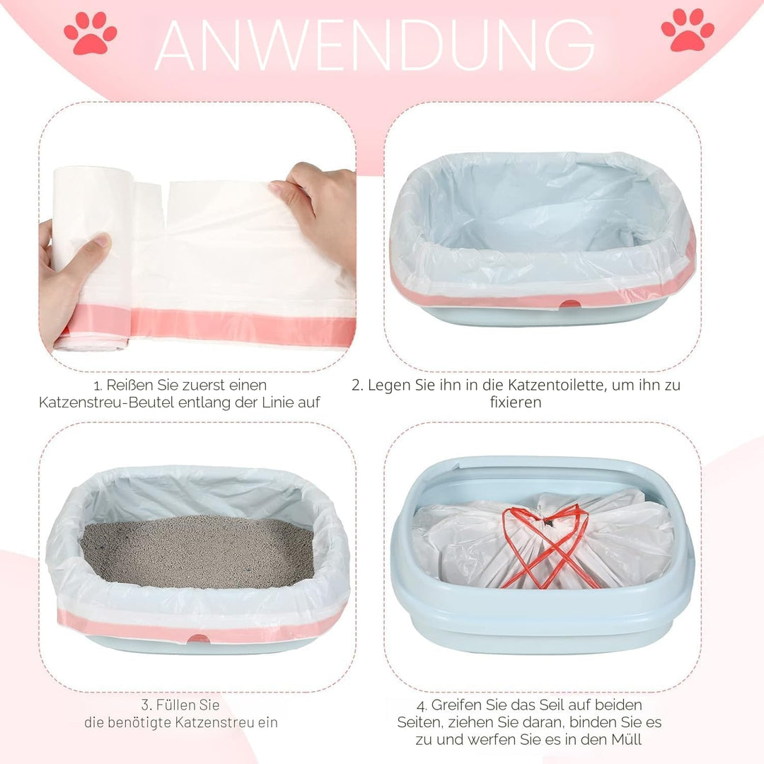 30Stück Katzentoilettenbeutel,Katzenstreutasche mit Zugbändern,Mülltüten,Selbstreinigende Katzentoil