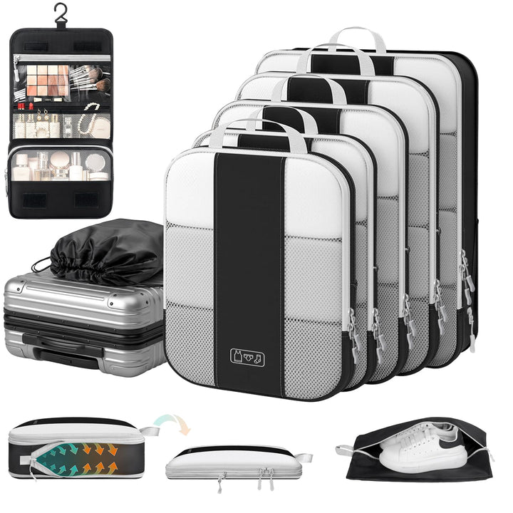 Koffer Organizer mit Kompression, 8 Stück Packing Cubes für Koffer und Rucksack – wasserabweisende P