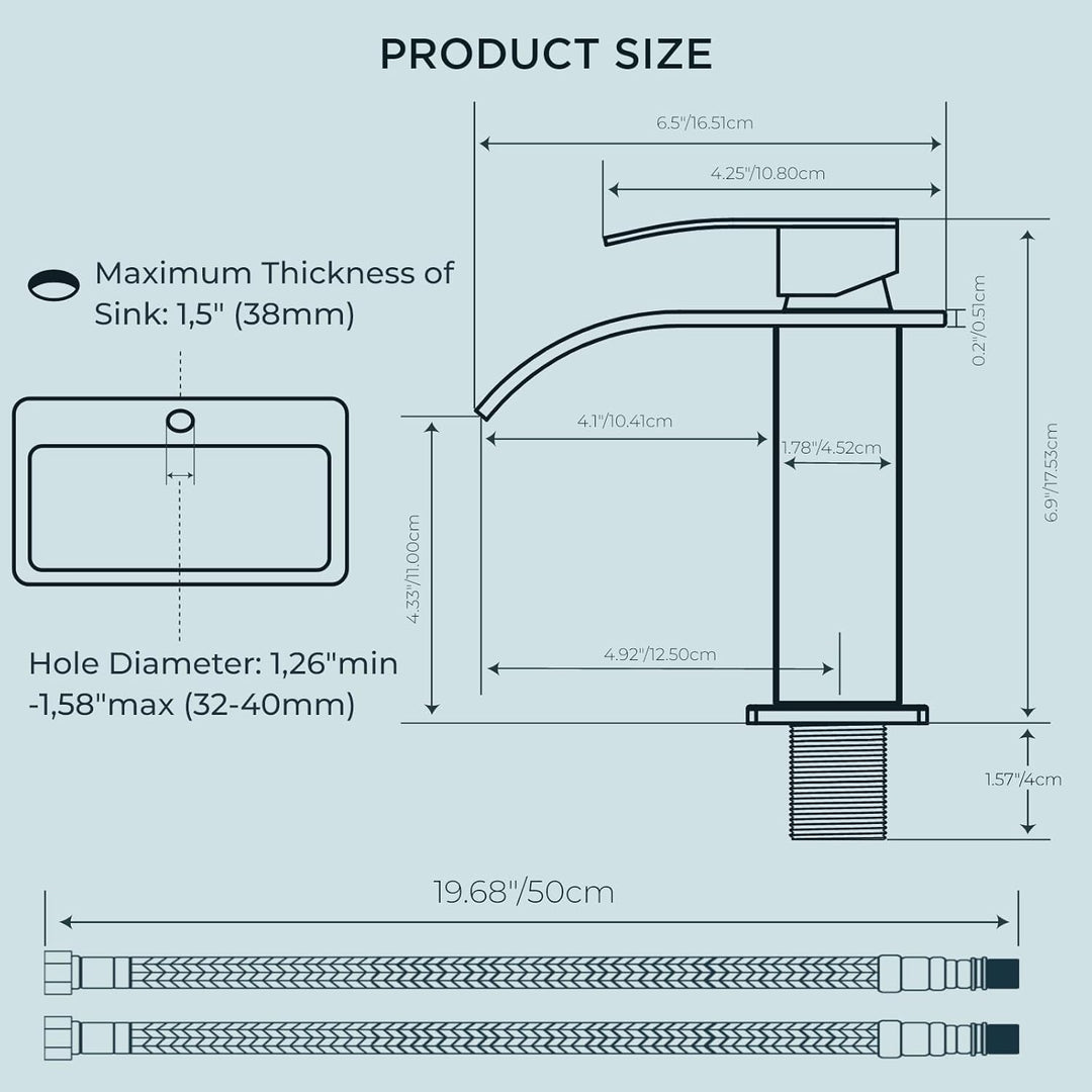 FORIOUS Wasserhahn Bad Schwarz,Wasserfall Waschtischarmatur Einhandmischer Armatur Waschbecken mit A